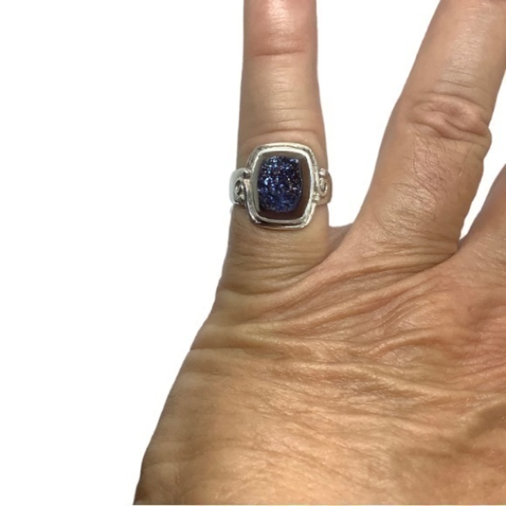SaJen blue Druzy sterling silver ring
